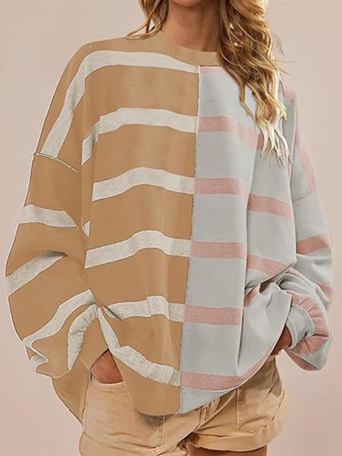 Striped Round Neck Long Sleeve Sweater